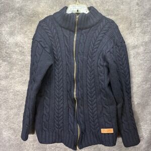 VTG Peregrine Wool Cable Knit Full Zip Fisherman Cardigan Mens M Navy England